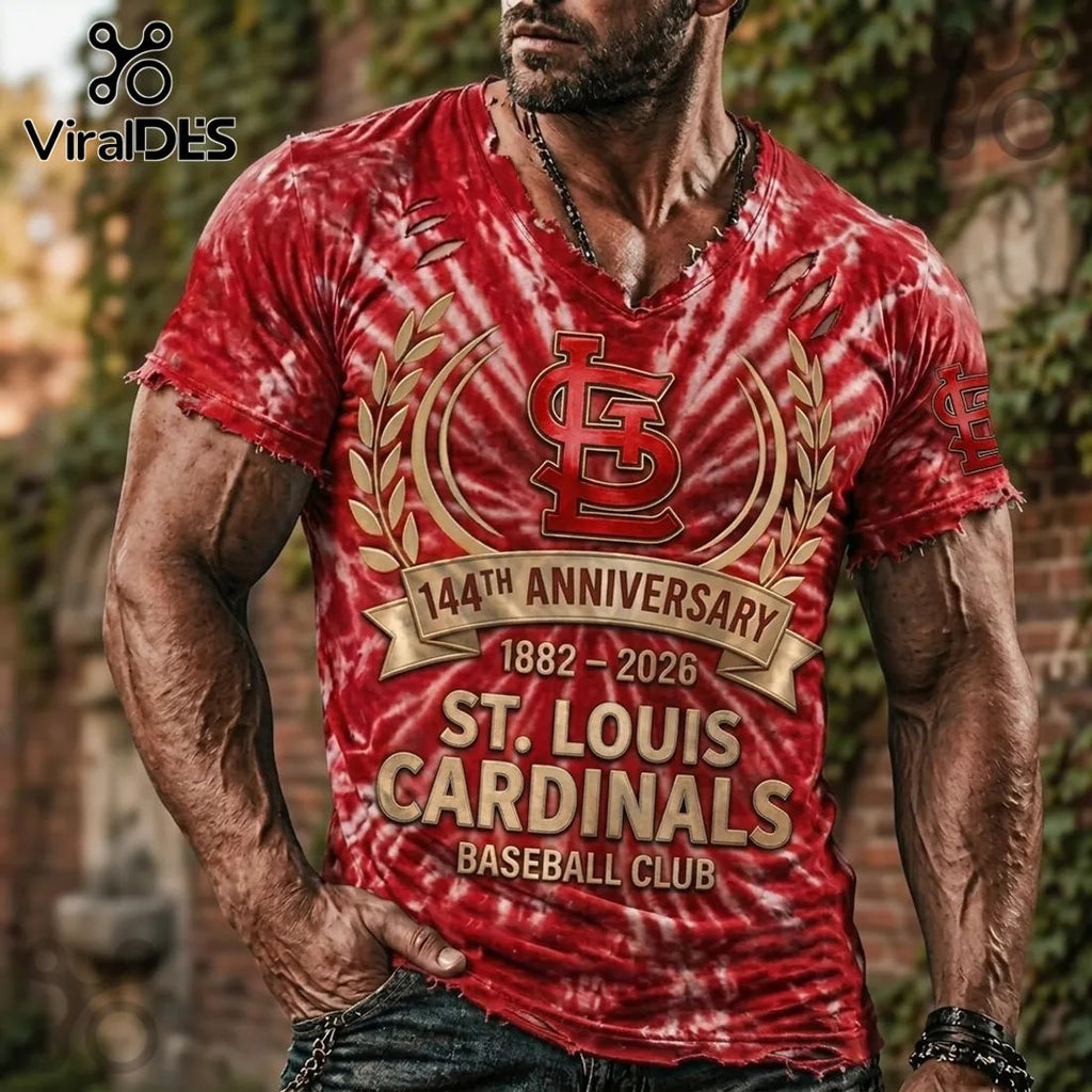 St. Louis Cardinals 144th Anniversary Distressed V-Neck Shirt