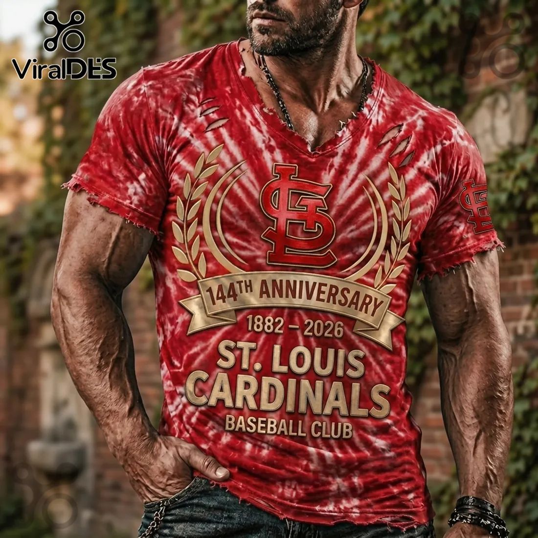 St. Louis Cardinals 144th Anniversary Distressed V-Neck Shirt