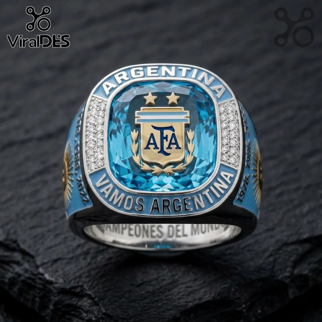 Argentina Soccer Team Triple Champion Commemorative Silver Ring