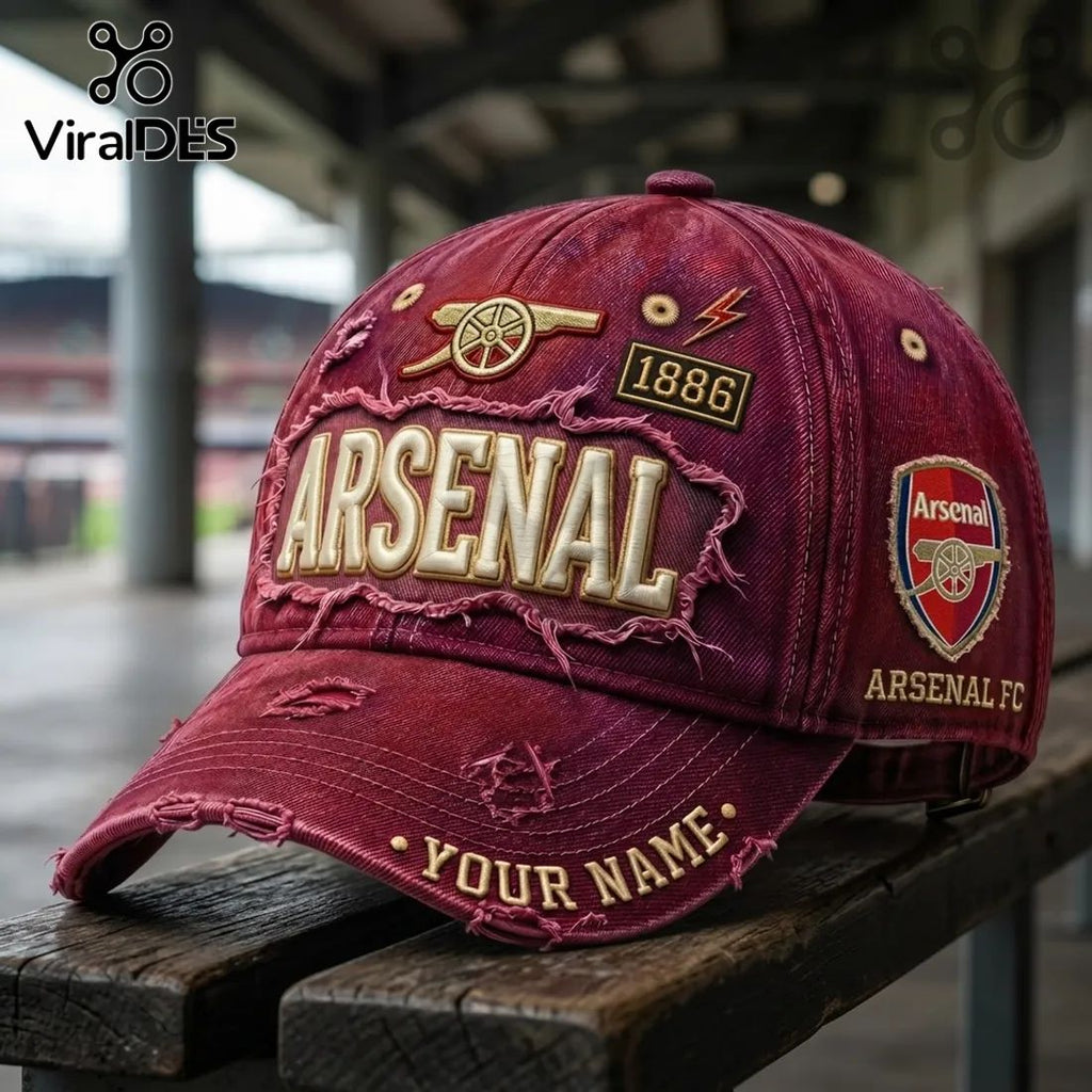 Arsenal FC 1886 Vintage Distressed Maroon Baseball Logo Cap