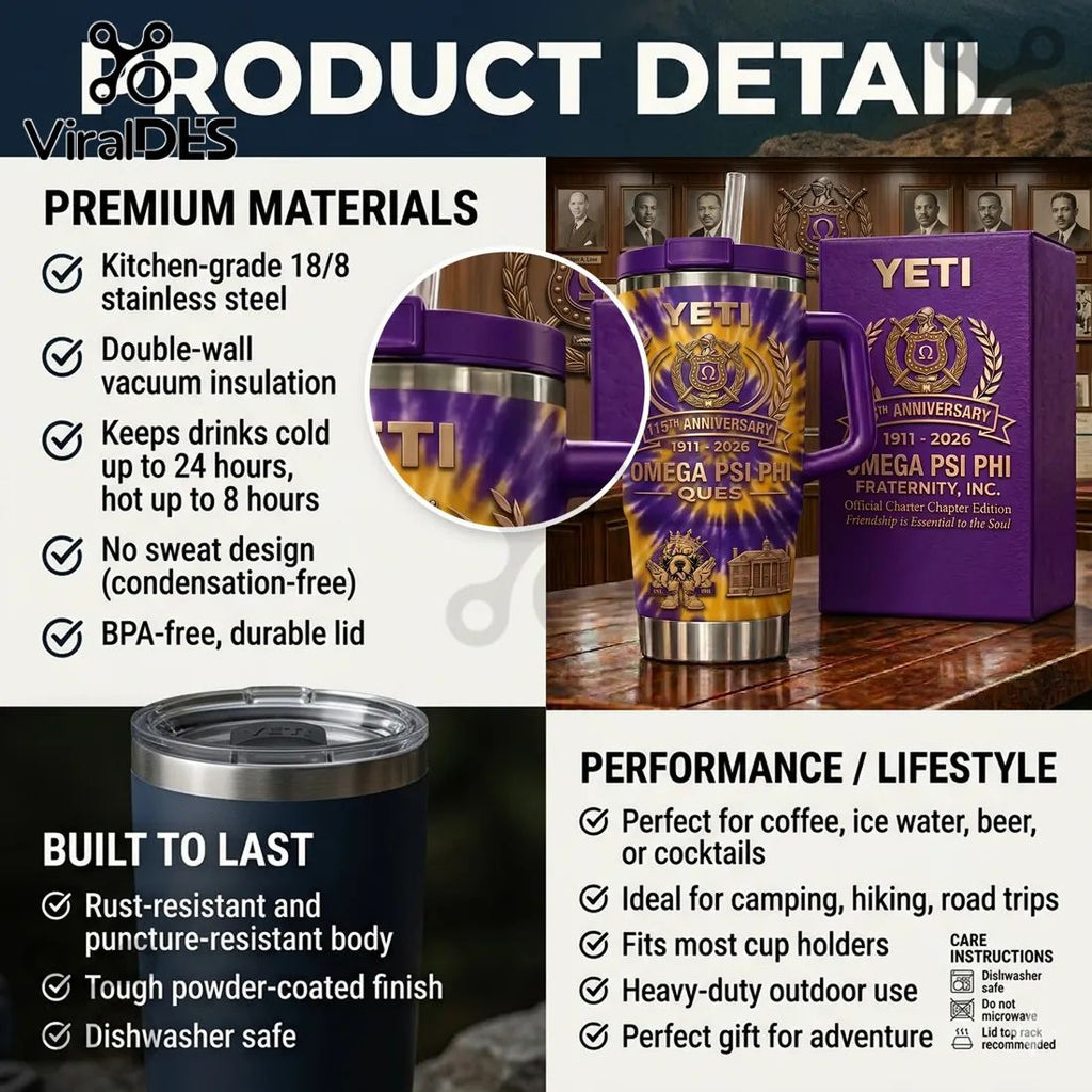 Omega Psi Phi Fraternity 115th Anniversary 1911-2026 YETI Handled Tumbler