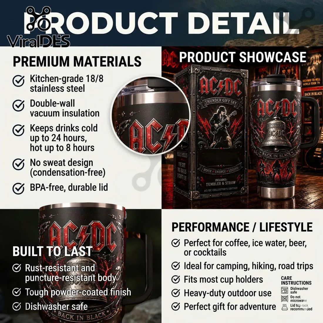 AC/DC Thunder Gift Set Back In Black Insulated Tumbler