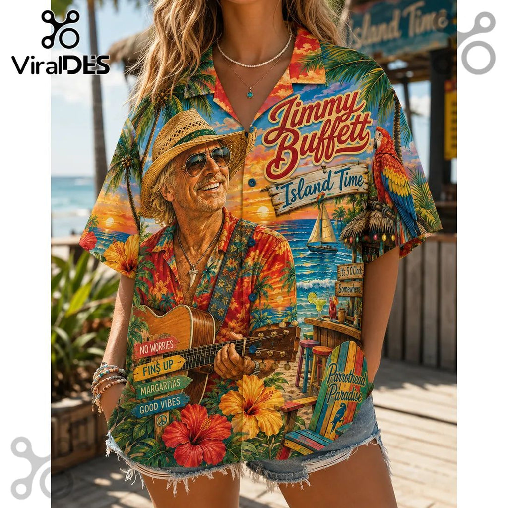 Jimmy Buffett Island Time Parrot Head Tropical Hawaiian Shirt