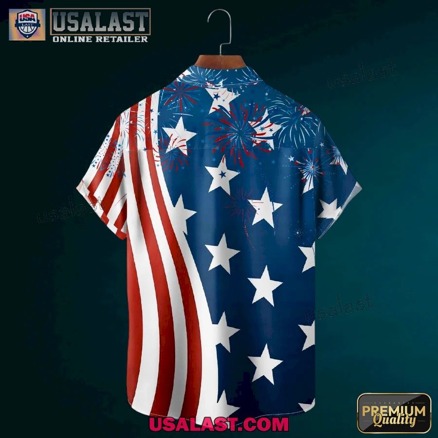 Rooster American Flag Firework Hawaiian Shirt