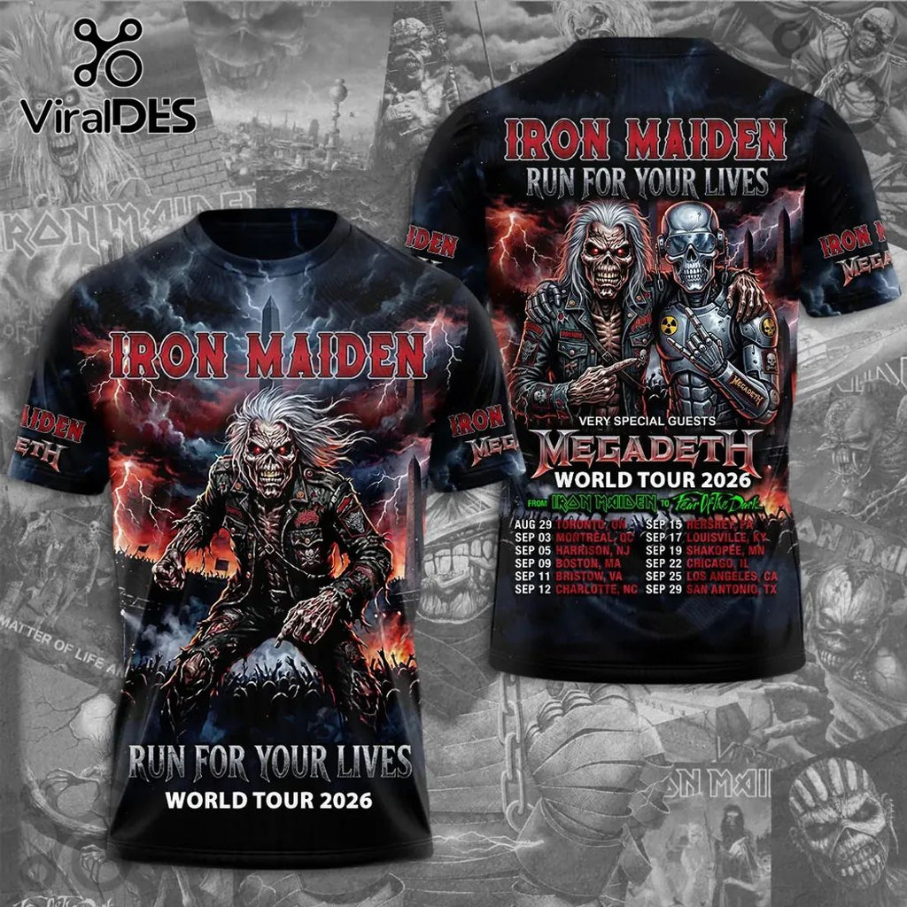 Iron Maiden Megadeth Run For Your Lives 2026 Tour T-Shirt