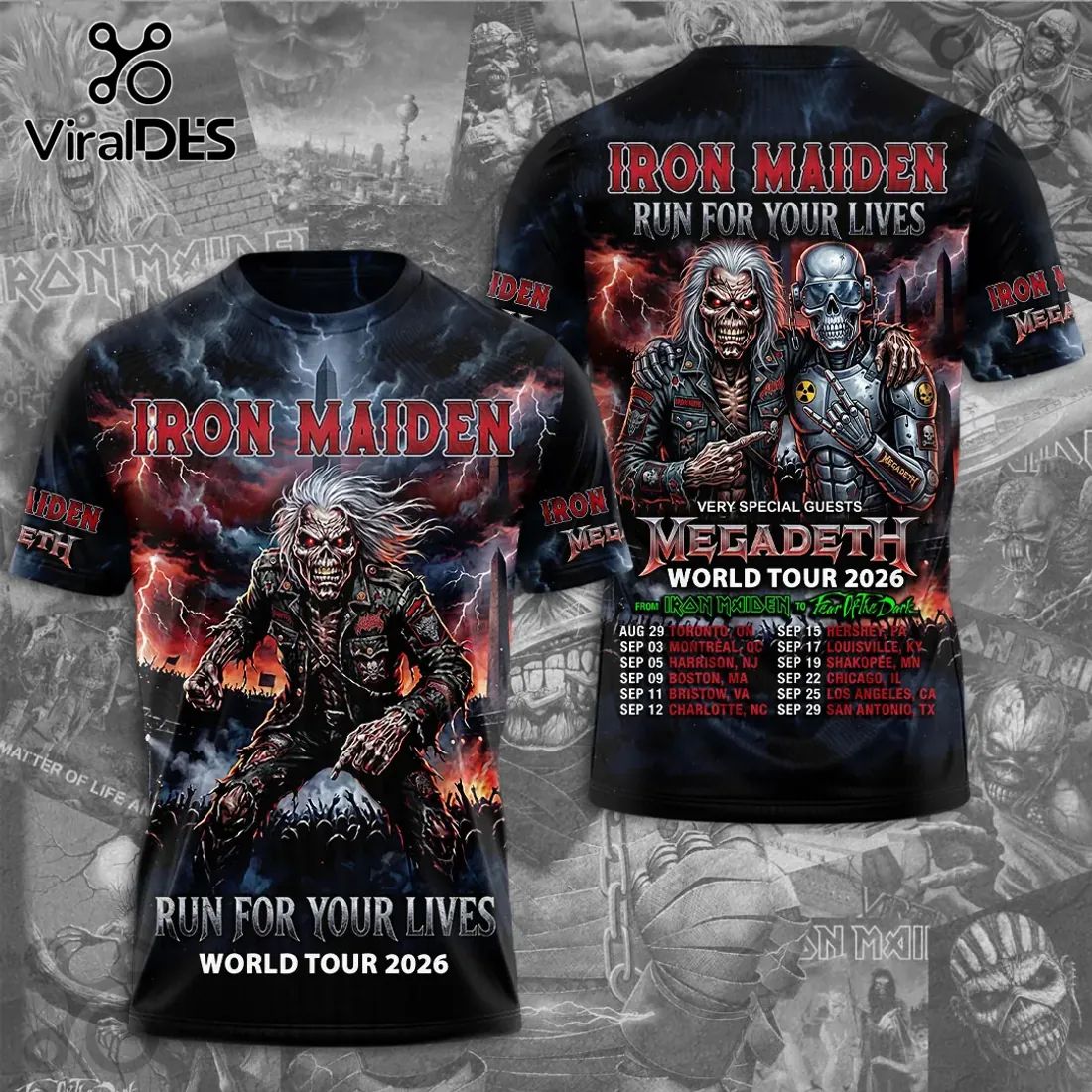 Iron Maiden Megadeth Run For Your Lives 2026 Tour T-Shirt