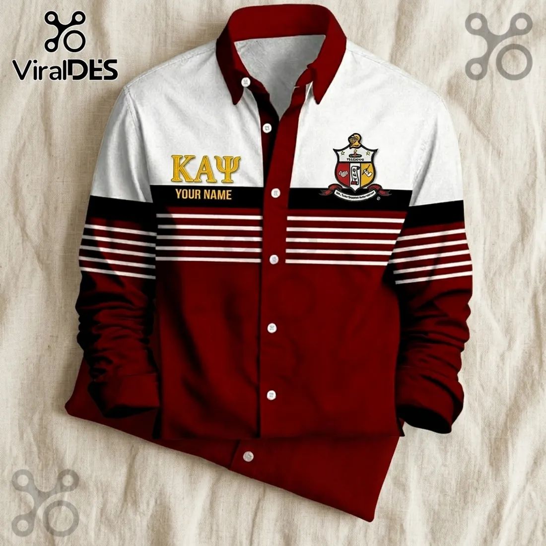 Kappa Alpha Psi Crimson White Long Sleeve Button Up Shirt