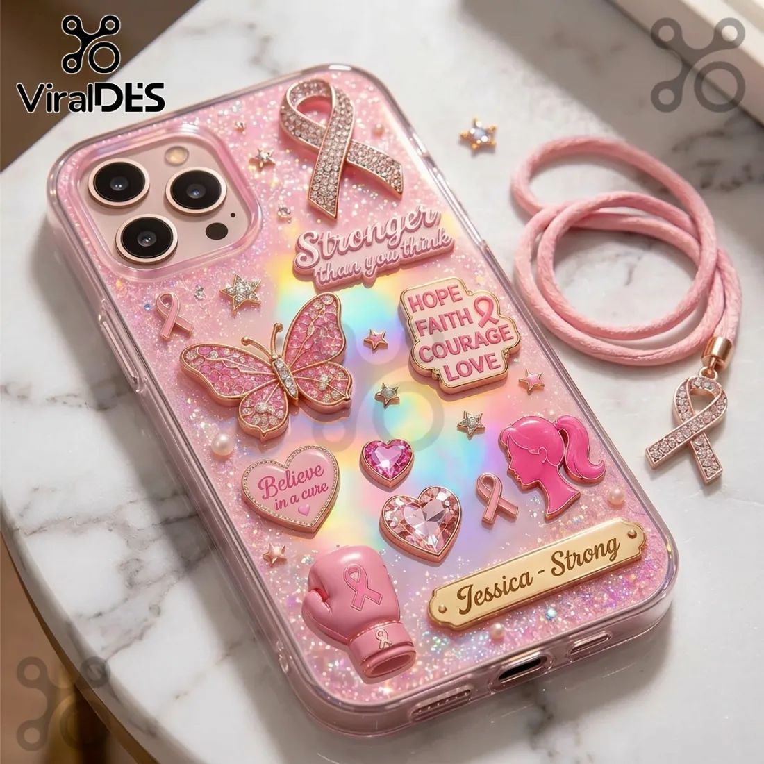 Breast Cancer Awareness Pink Ribbon Hope Courage Glitter Phone Case