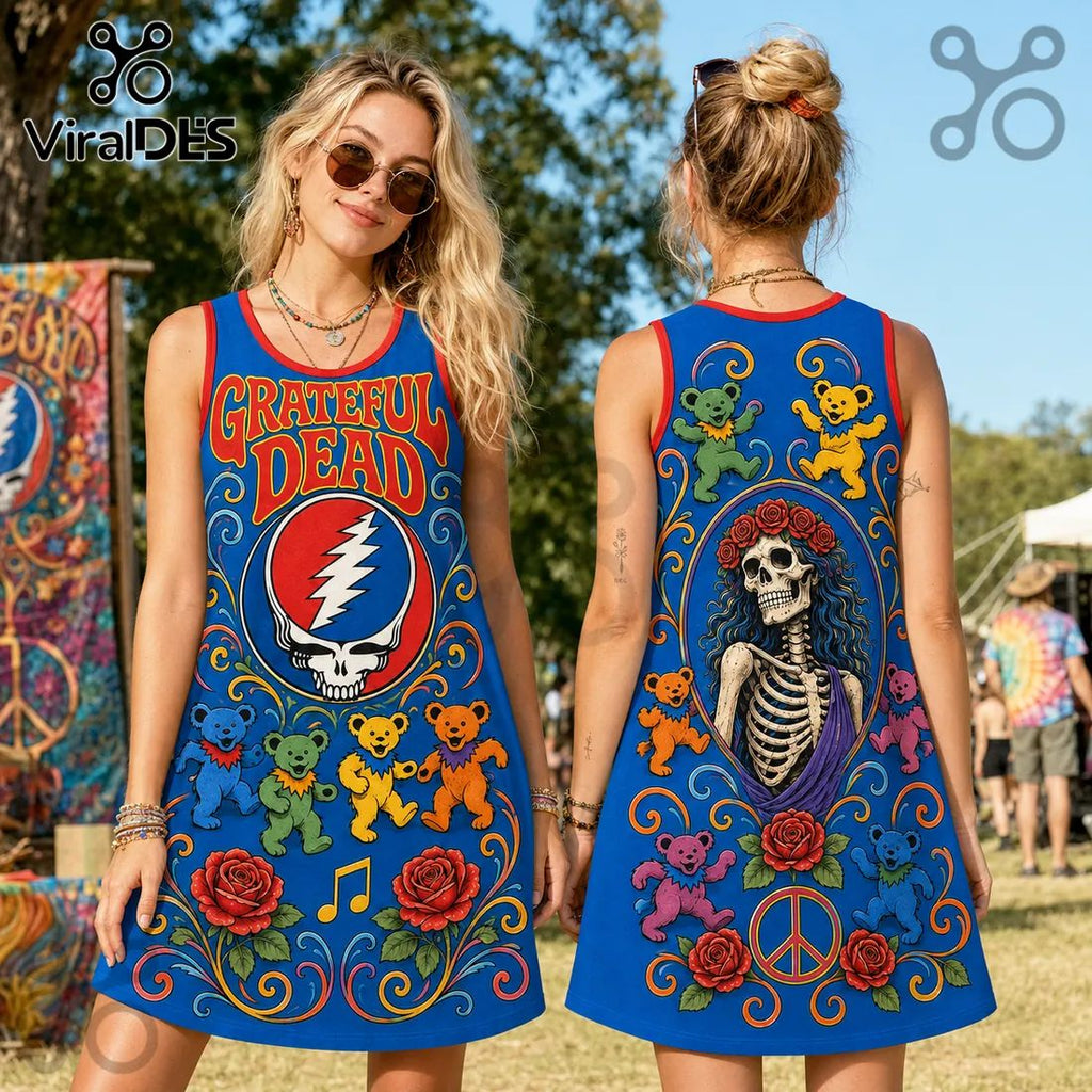 Grateful Dead Dancing Bears Blue Grad Dress