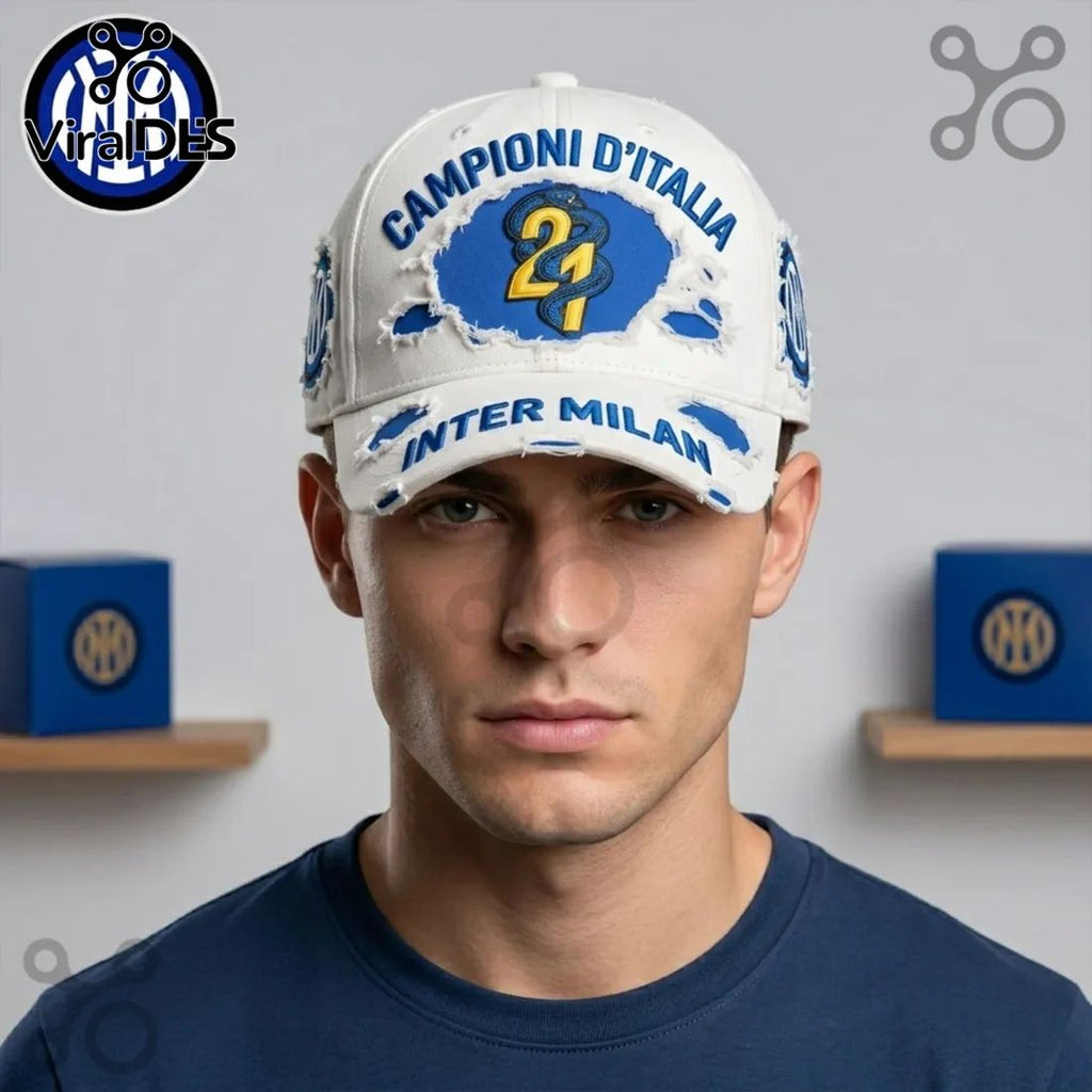 Inter Milan Campioni d’Italia 21 Distressed White Baseball Cap