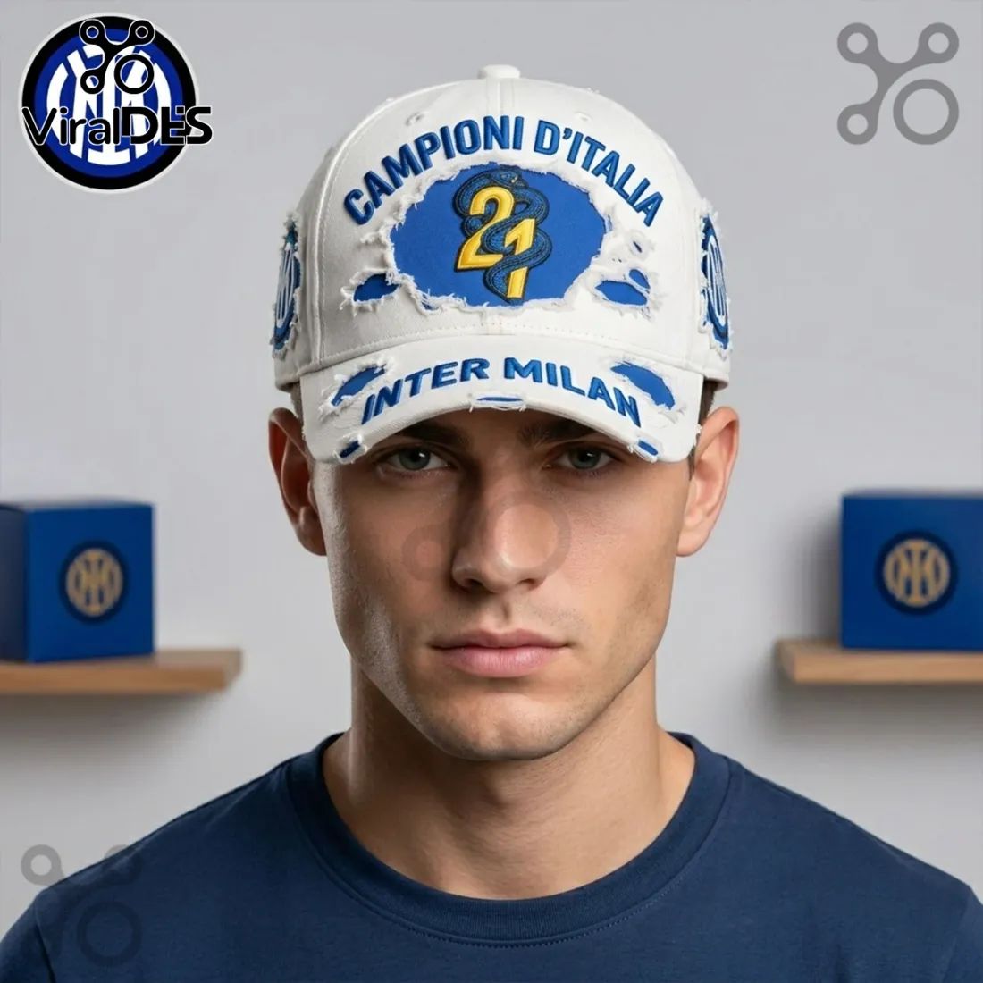 Inter Milan Campioni d’Italia 21 Distressed White Baseball Cap