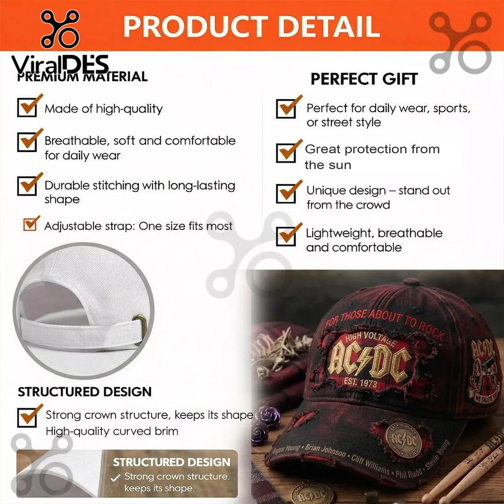 AC/DC Rock Band Distressed Baseball Cap Limited Edition