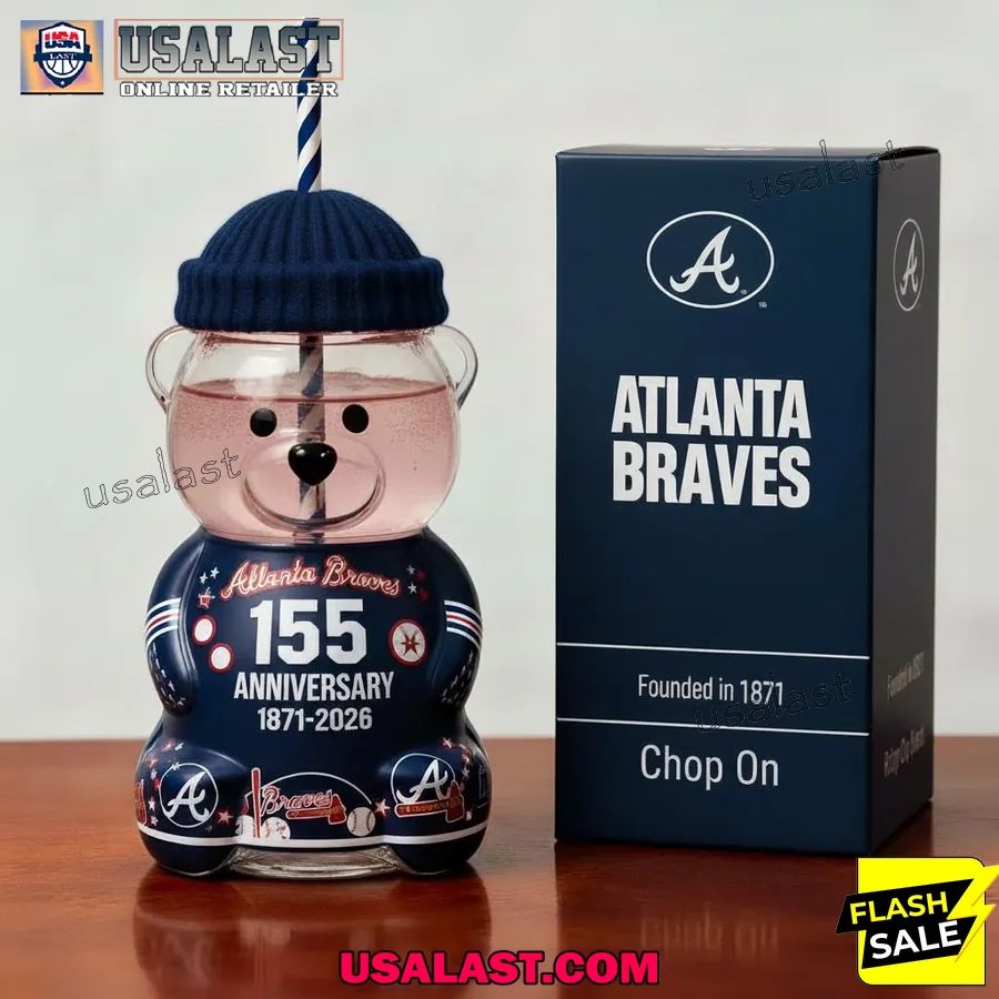 Atlanta Braves 155th Anniversary 1871-2026 Bear Glass Cup, Bear Bottle