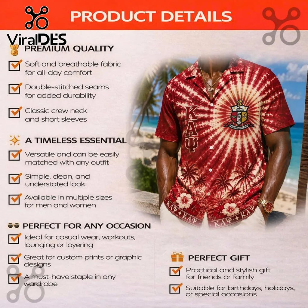 Kappa Alpha Psi Crimson and Cream Tropical Hawaiian Shirt
