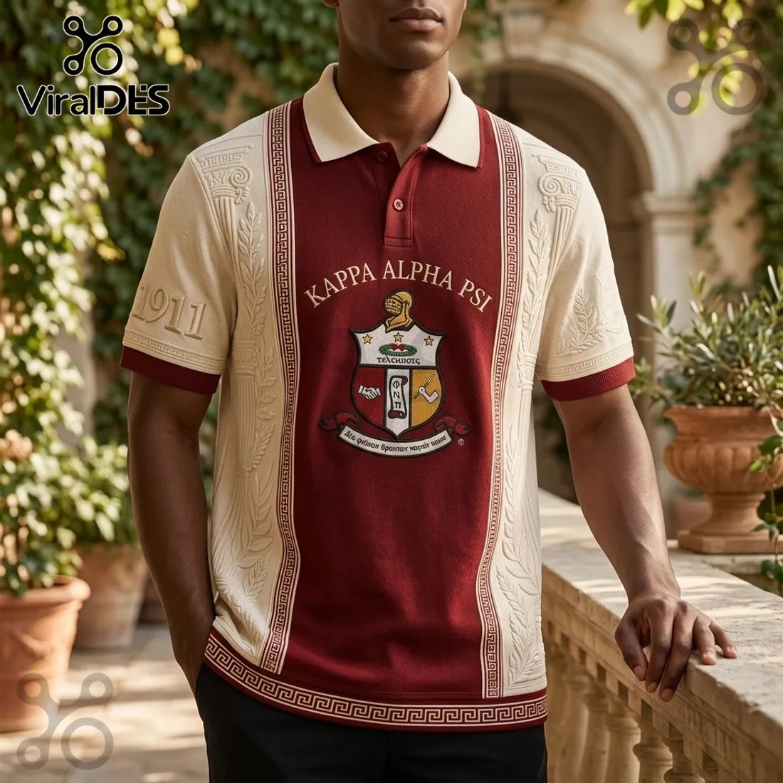 Kappa Alpha Psi Crimson White Textured Polo Shirt