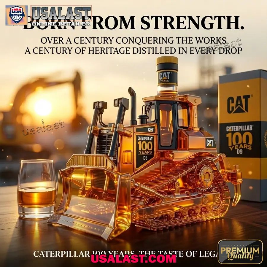 Caterpillar 100th Anniversary D9 Bulldozer Whiskey Bottle