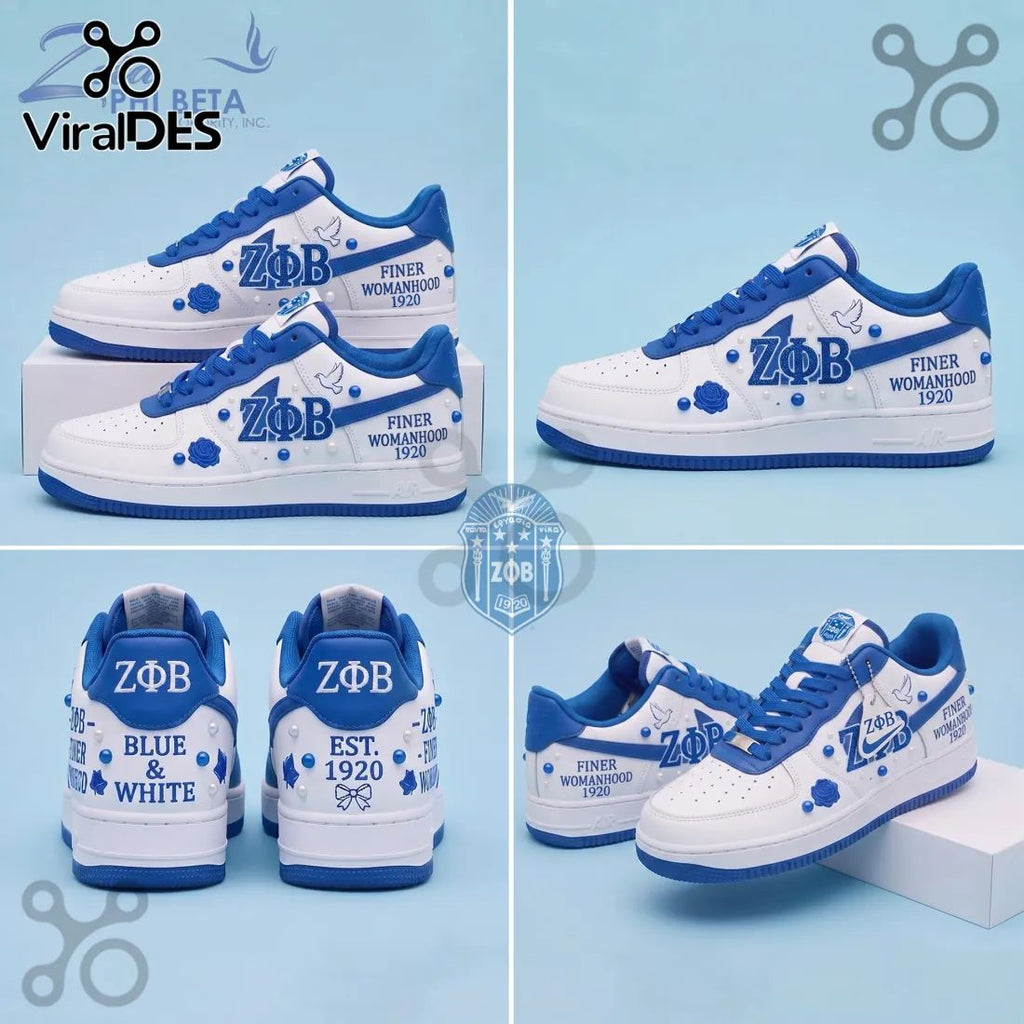 Zeta Phi Beta Sorority AF1 1920 Blue and White Air Force 1 Sneakers
