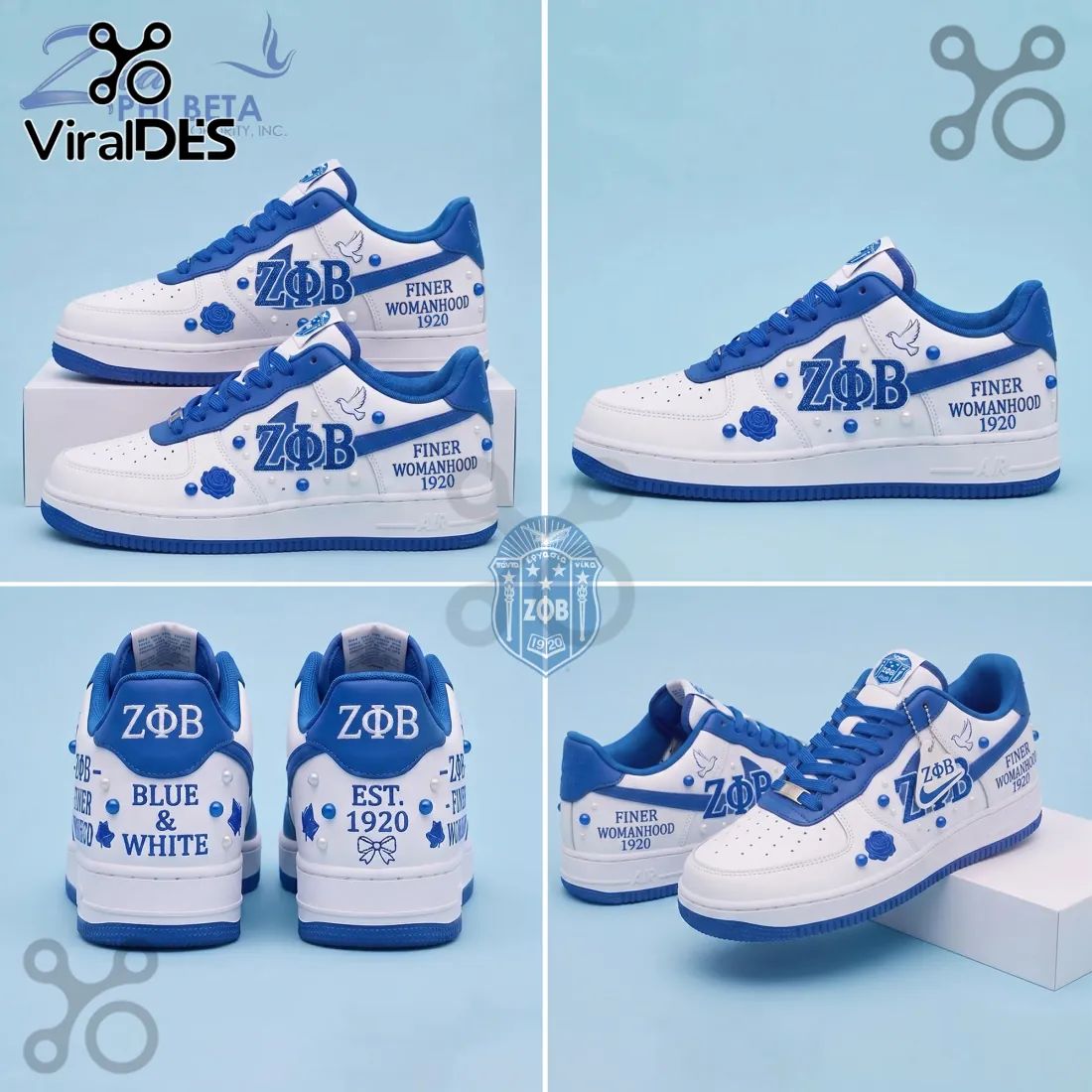Zeta Phi Beta Sorority AF1 1920 Blue and White Air Force 1 Sneakers