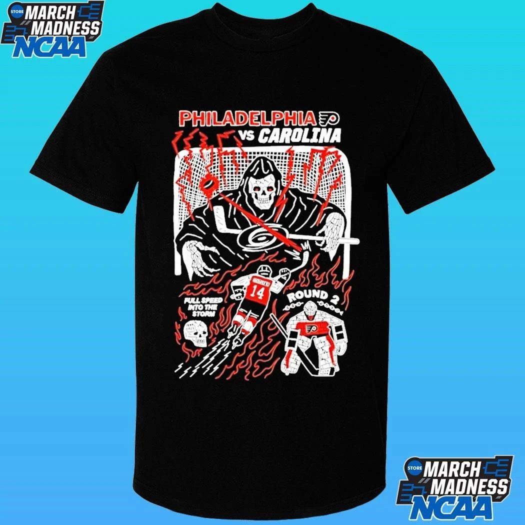 Skeleton Philadelphia Flyers Vs Carolina Hurricanes Hockey Full Speed Into The Storm Shirt