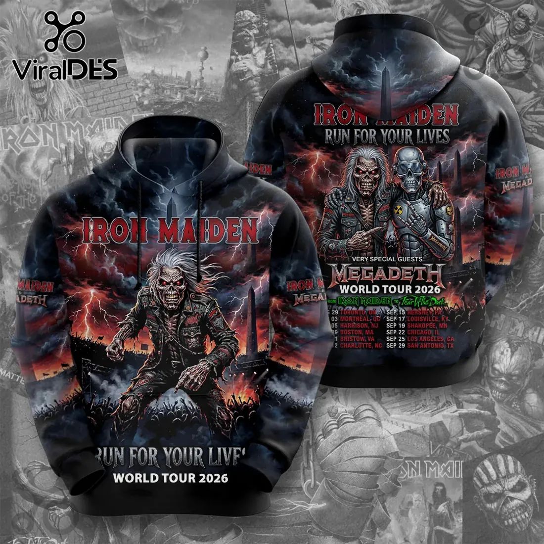 Iron Maiden Megadeth Run For Your Lives 2026 Tour T-Shirt