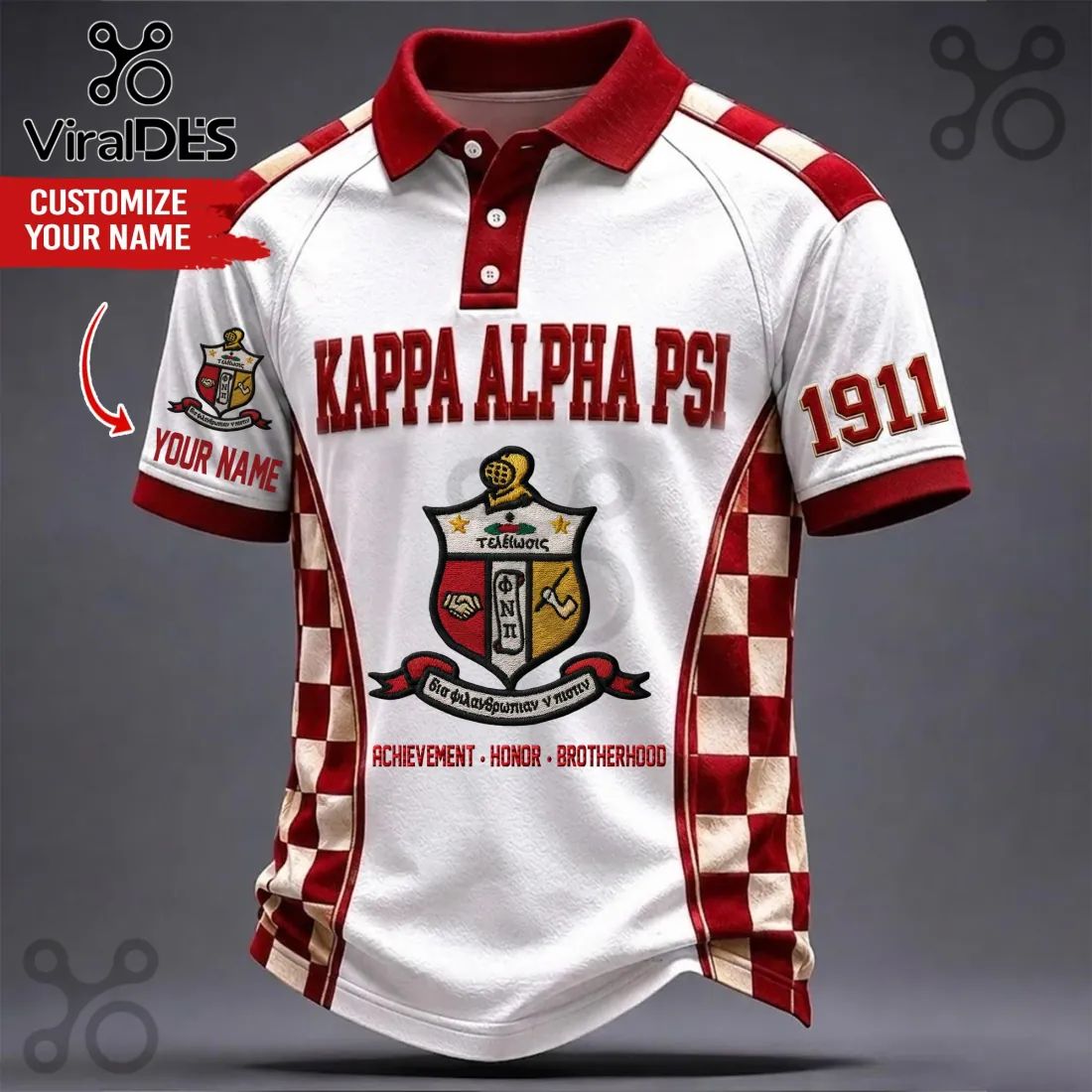 Kappa Alpha Psi 1911 Crimson and White Polo Shirt