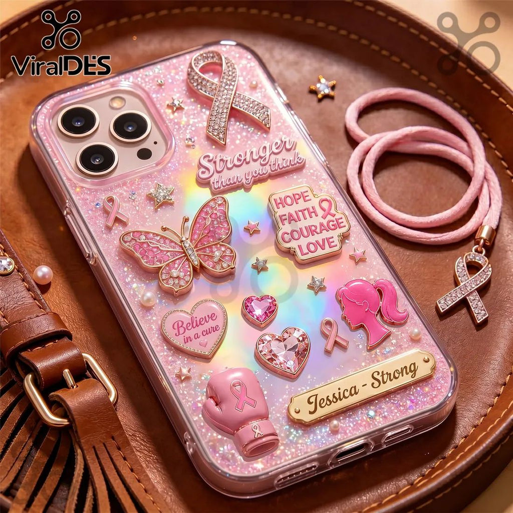 Breast Cancer Awareness Pink Ribbon Hope Courage Glitter Phone Case