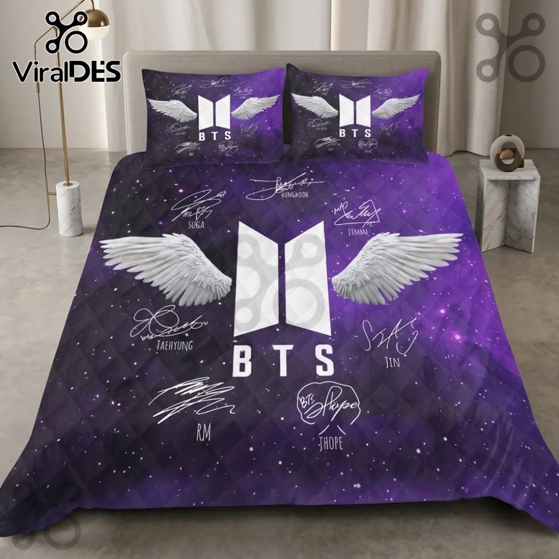BTS Purple Galaxy Wings 3-Piece Bedding Set