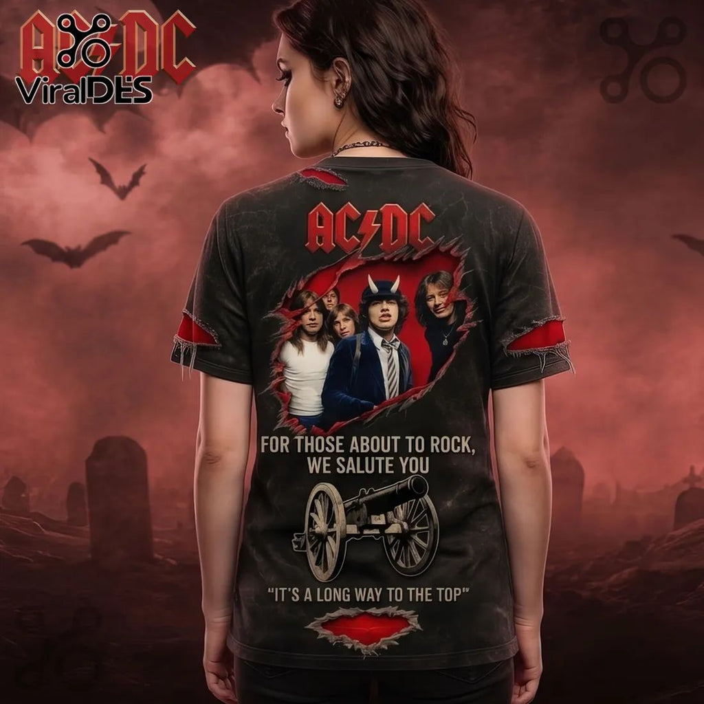 AC/DC Band For Those About To Rock Cannon Distressed Crewneck Shirt