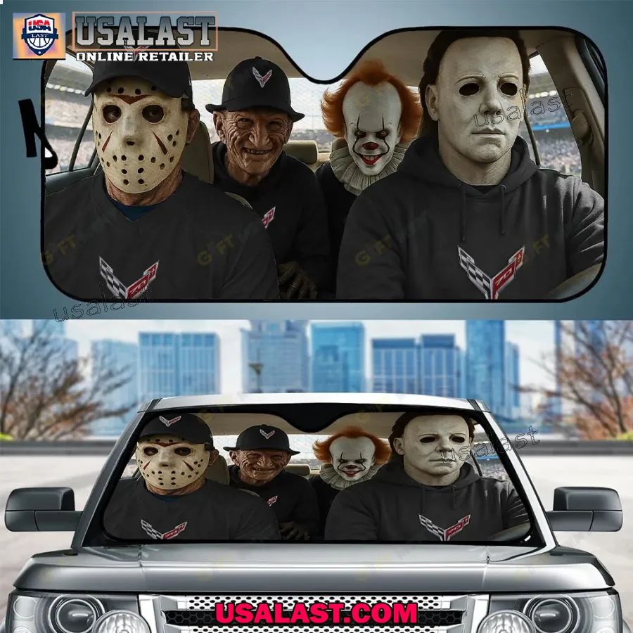 Corvette x Horror Movie Characters Car Sunshade, Car Windshield Cover