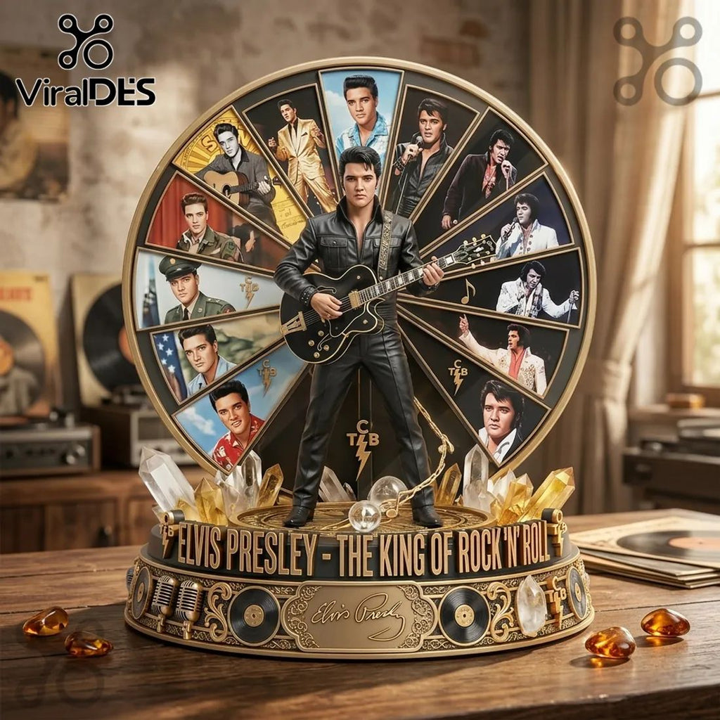Elvis Presley The King Of Rock N Roll Sculpted Diorama Musical Rotating Figurine
