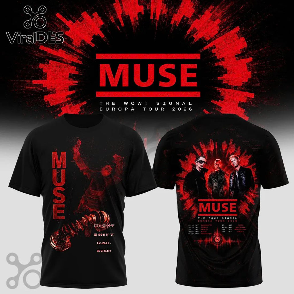 Muse The Wow Signal Europa Tour 2026 Black Cotton Concert Pullover Hoodie