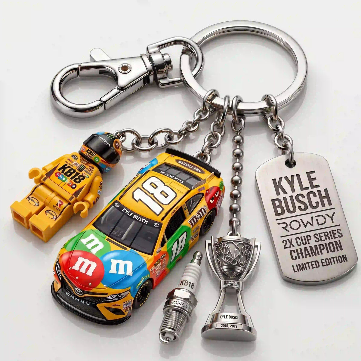 Kyle Busch “Rowdy” #18 M&M’s Championship Collector Keychain Set