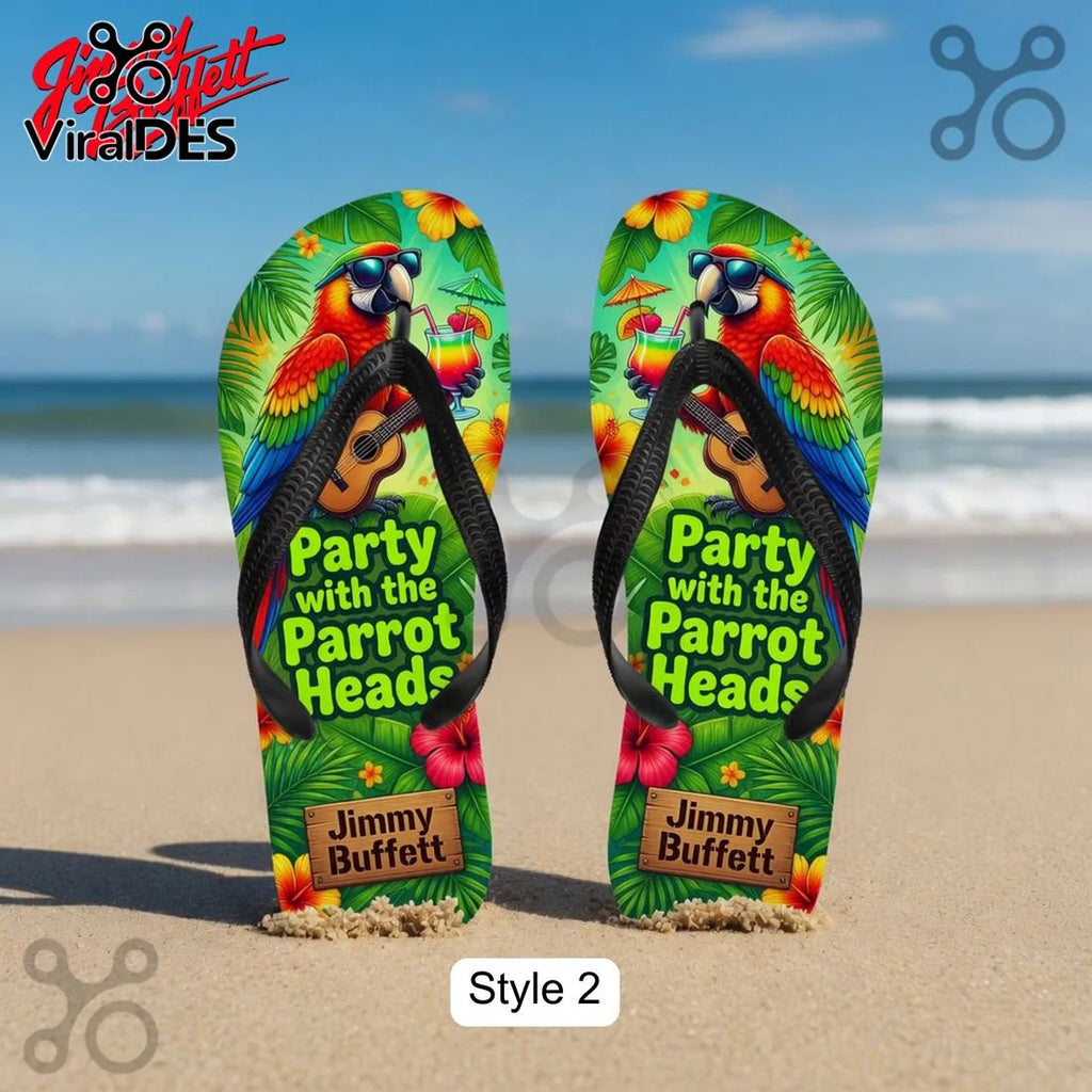 Jimmy Buffett Premium Tropical Sunset Parrot Flip Flops
