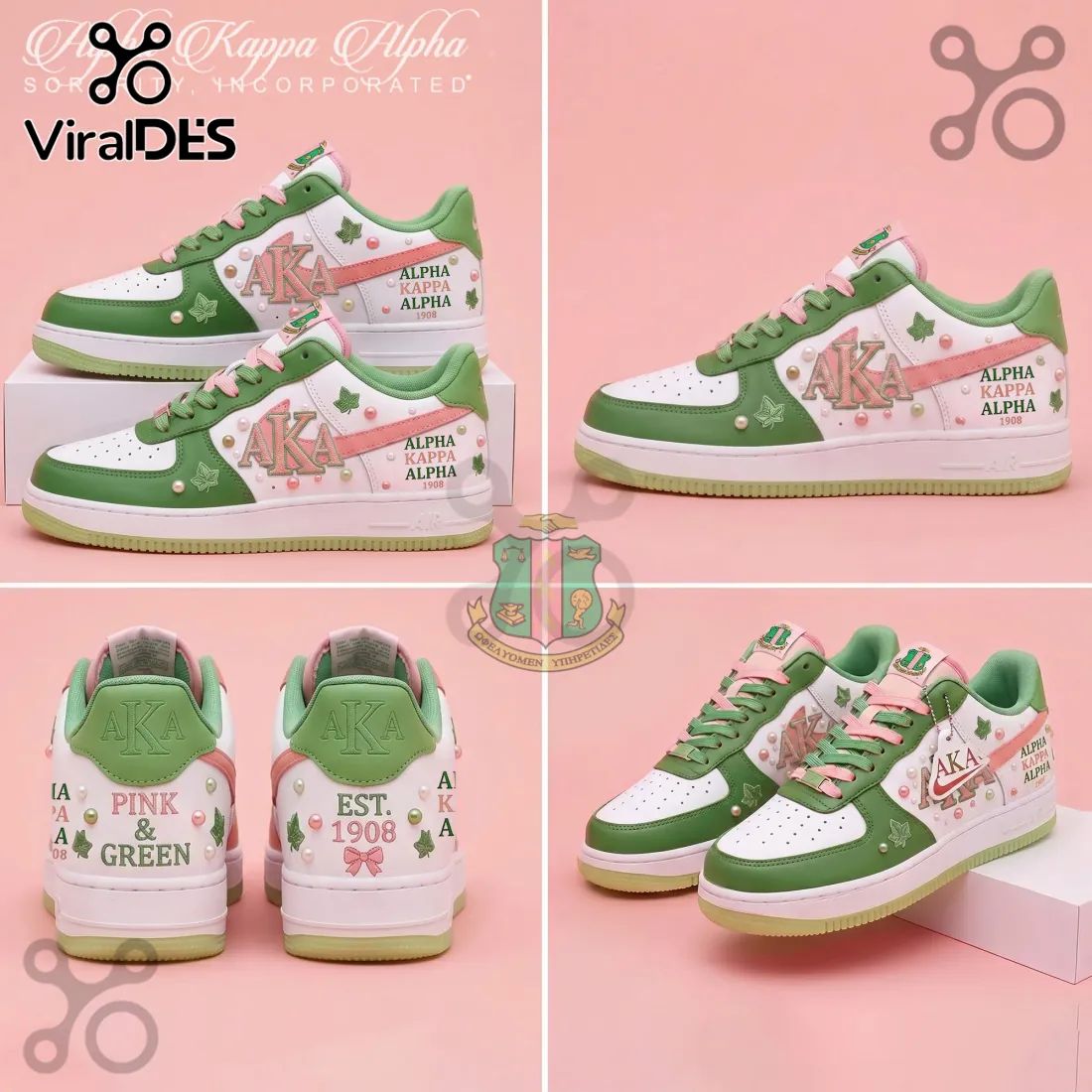 Alpha Kappa Alpha AKA Pink Green Ivy Pearl Custom 1908 Air Force 1
