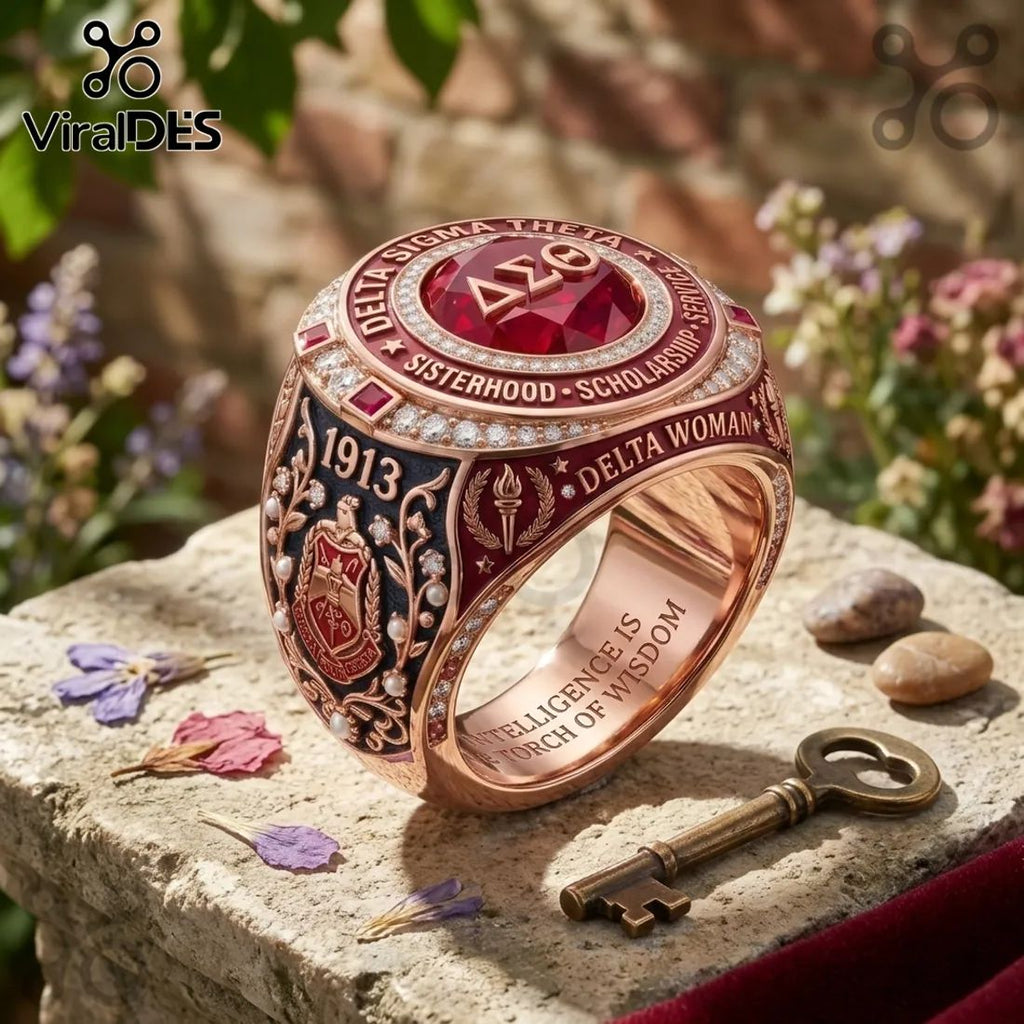 Delta Sigma Theta Sorority Crest Rose Gold Ring
