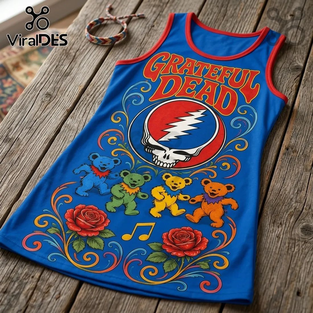 Grateful Dead Dancing Bears Blue Sleeveless Dress