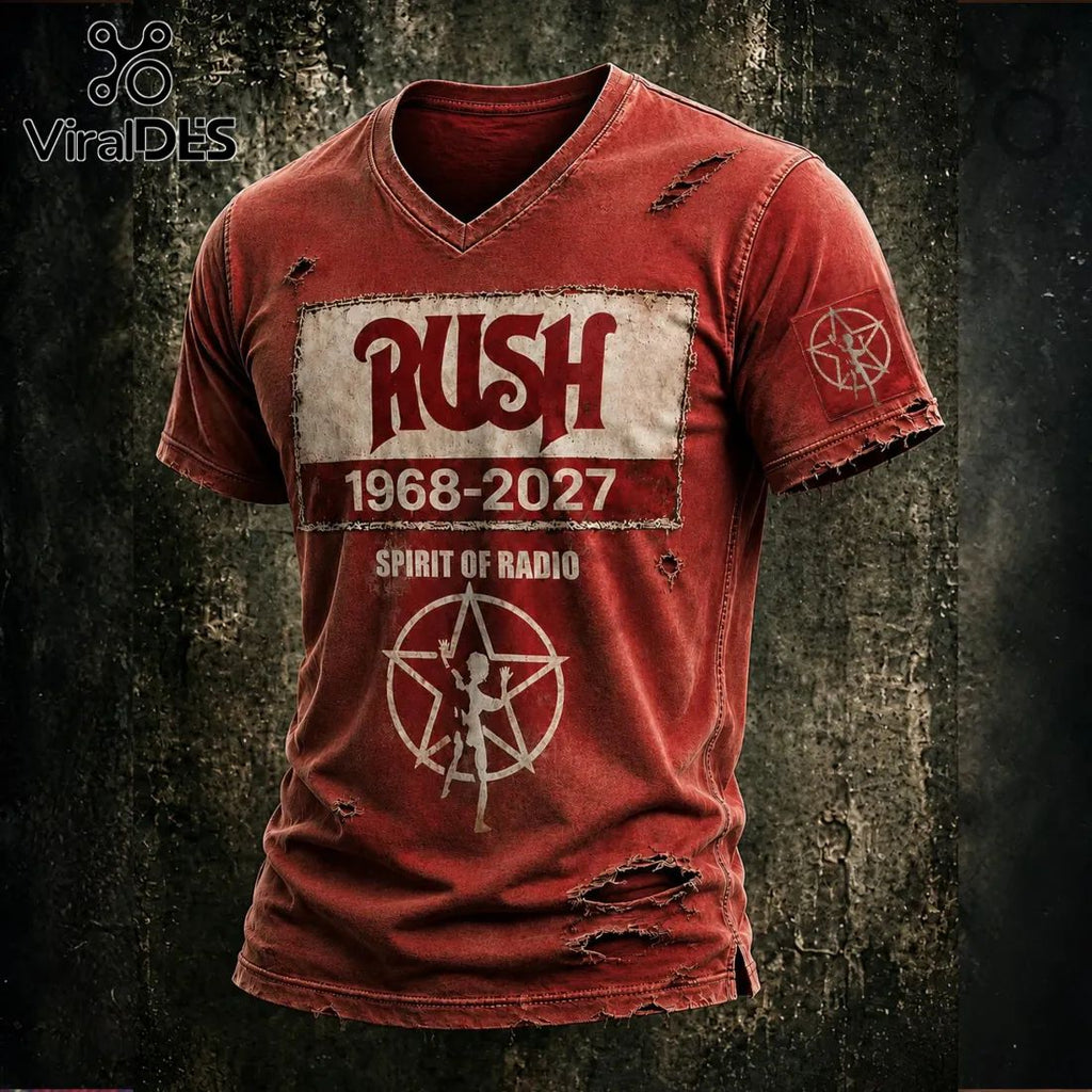 Rush Spirit Of Radio 1968-2027 Red Distressed T-Shirt