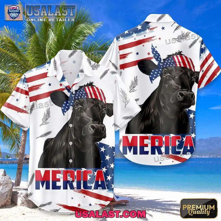 Merica American Flag Cattle Aloha Hawaiian Shirt