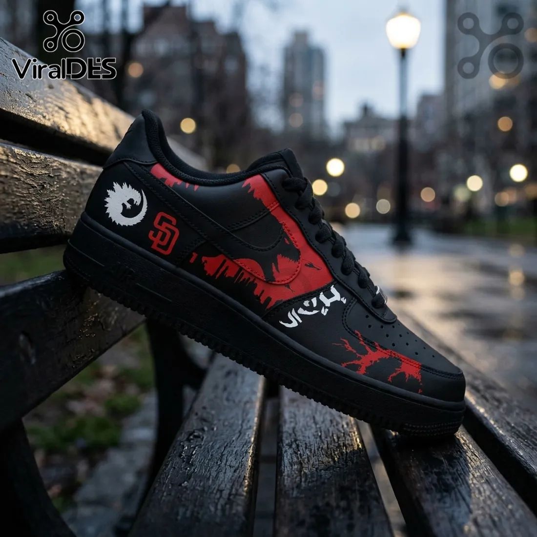 Godzilla x San Diego Padres Black Air Force 1 Sneakers