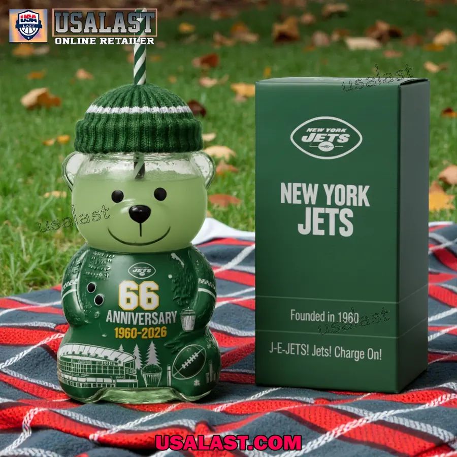 New York Jets 66th Anniversary Collectible Bear Glass Cup