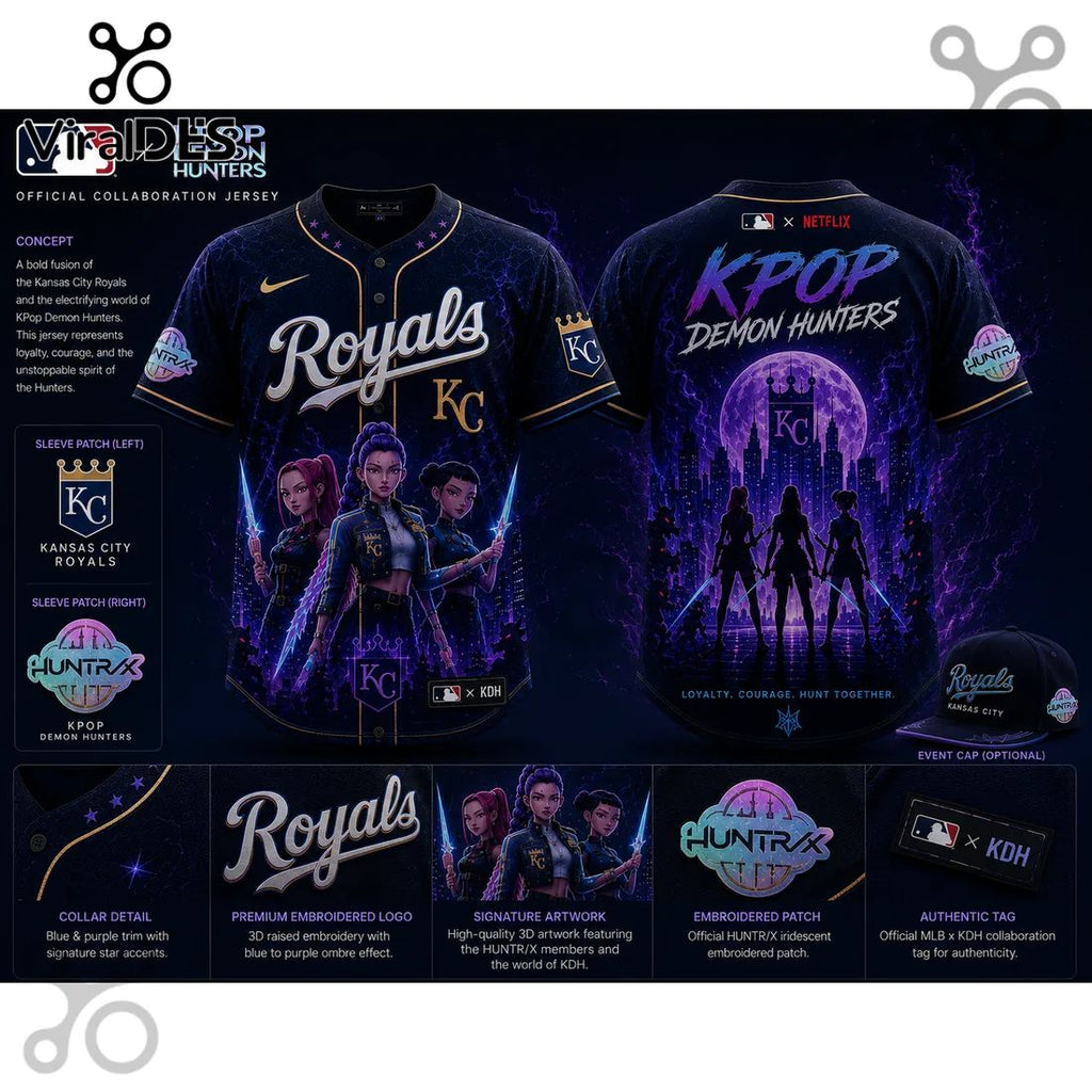 MLB x KPop Demon Hunters Kansas City Royals Navy Purple Jersey