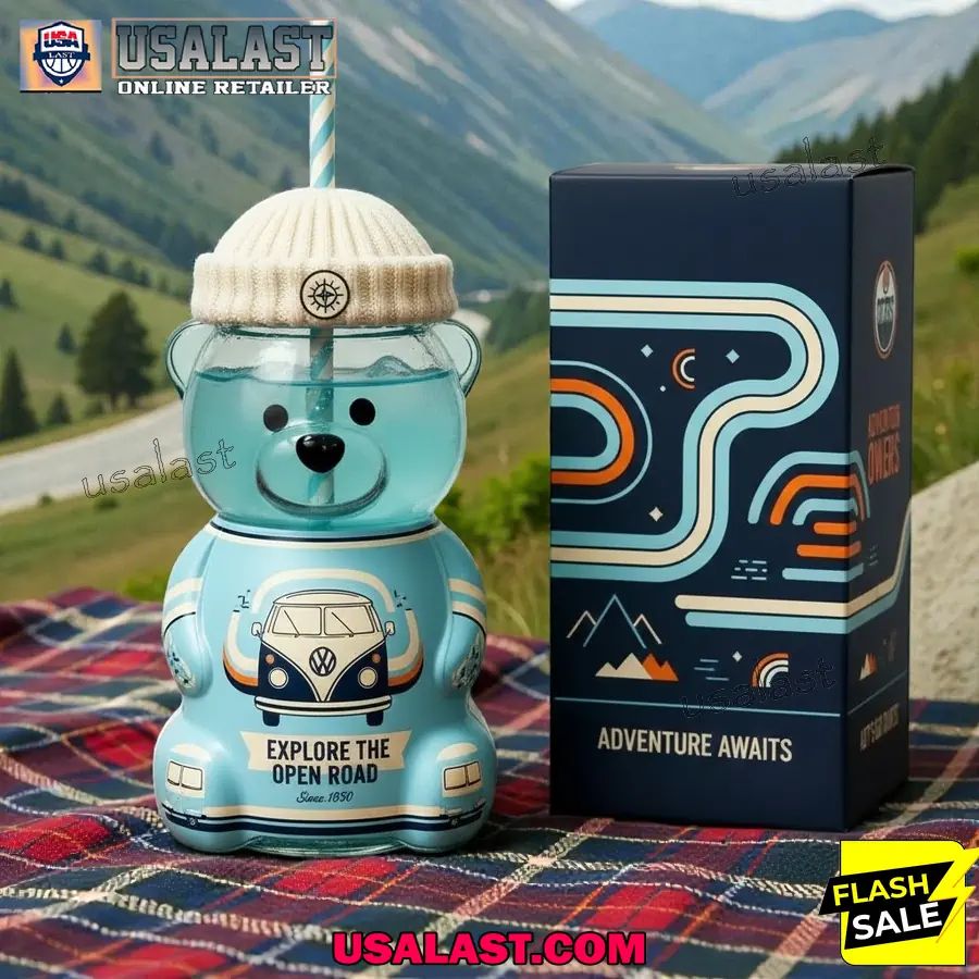 The Volkswagen T1 Camper Van Bear Glass Bottle Cup