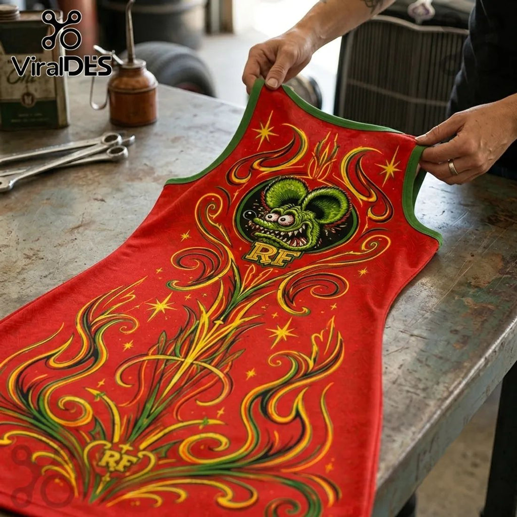 Rat Fink Red Hot Rod Illustrated Women Dress