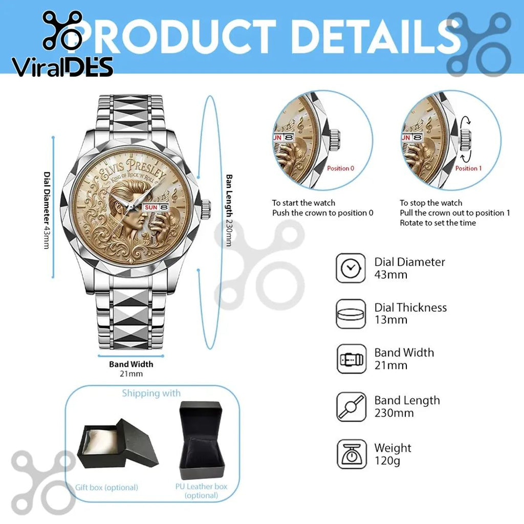 Elvis Presley Gold Plated Embossed Quartz Watch