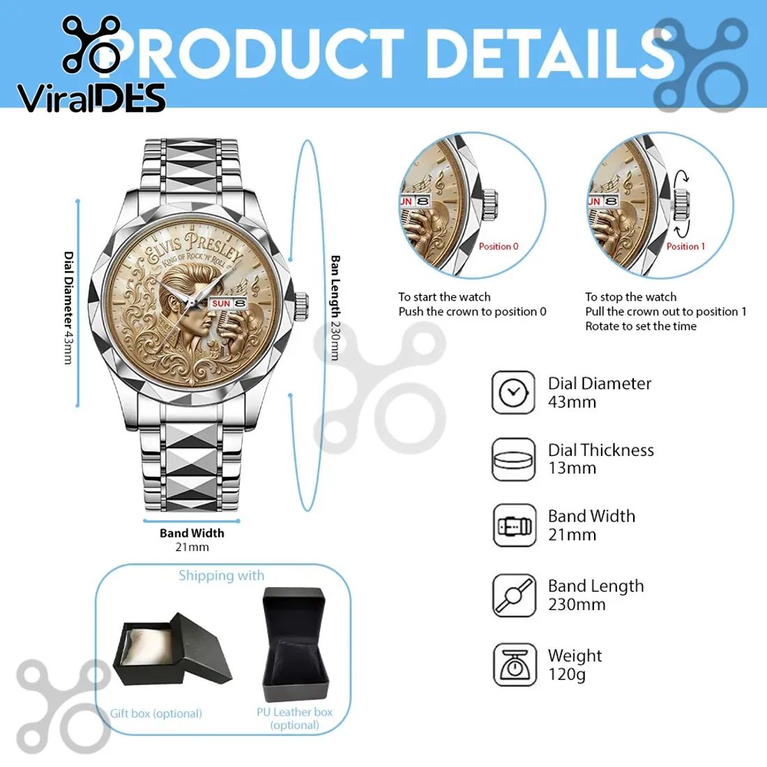 Elvis Presley Gold Plated Embossed Quartz Watch
