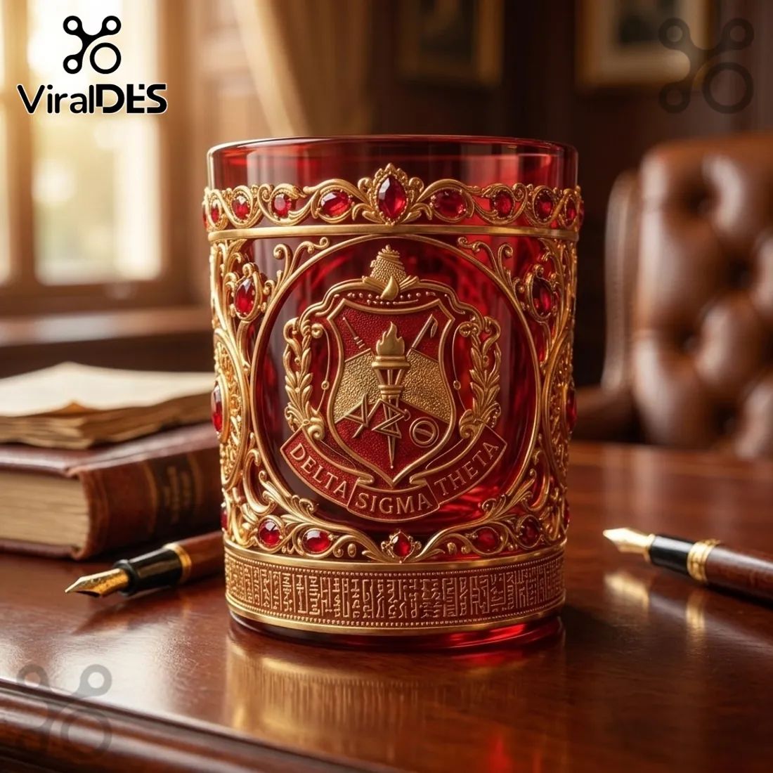 Delta Sigma Theta Ornate Gold Red Glass Tumbler