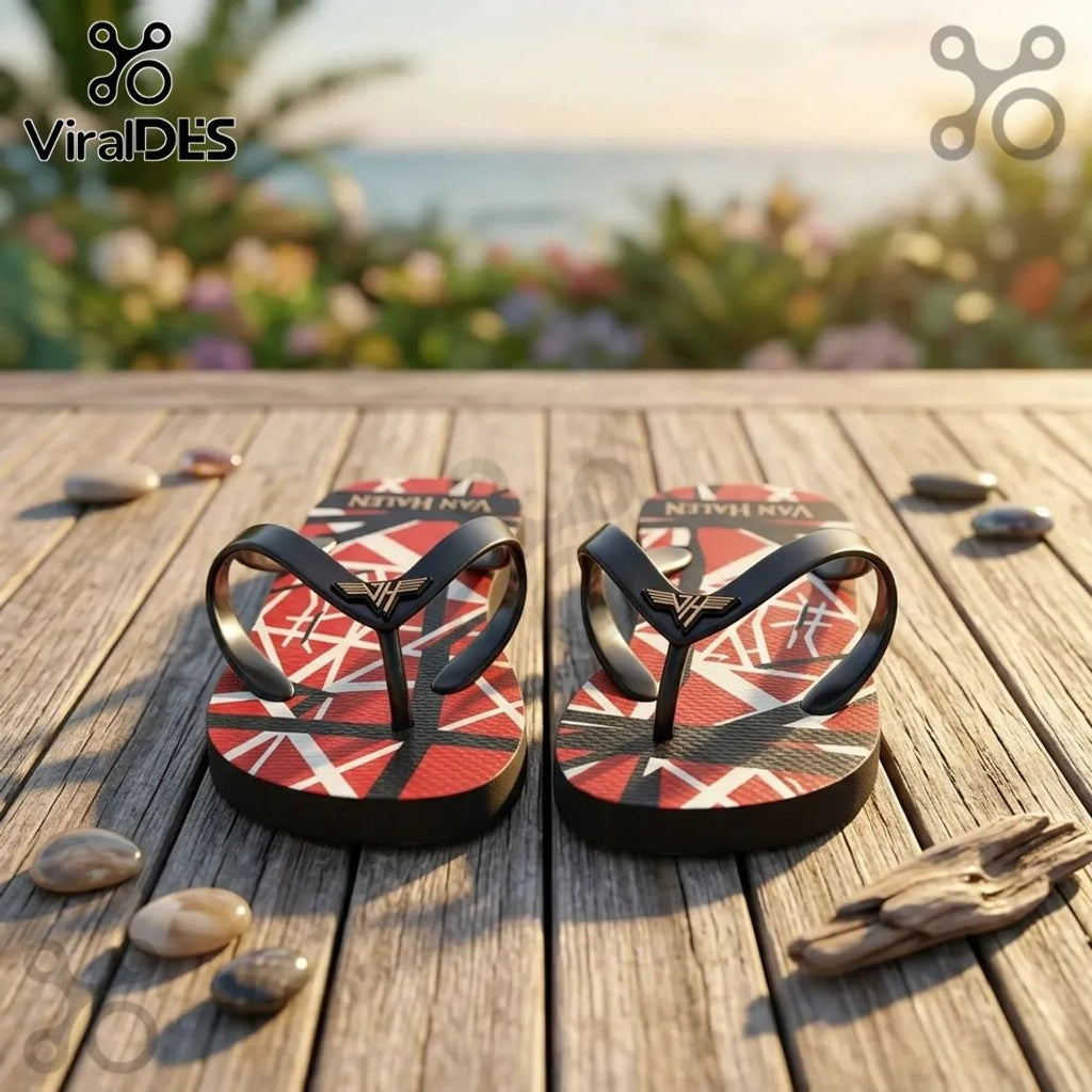 Van Halen Eddie EVH Frankenstein Guitar Stripes Summer Flip-flops