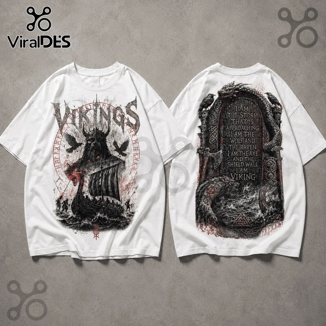 Viking Warrior Raven Wolf White T-Shirt