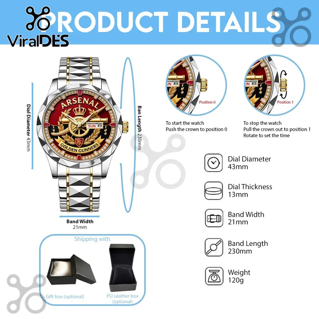 Arsenal Golden Gunners Premium Gold Plated Quartz Watch