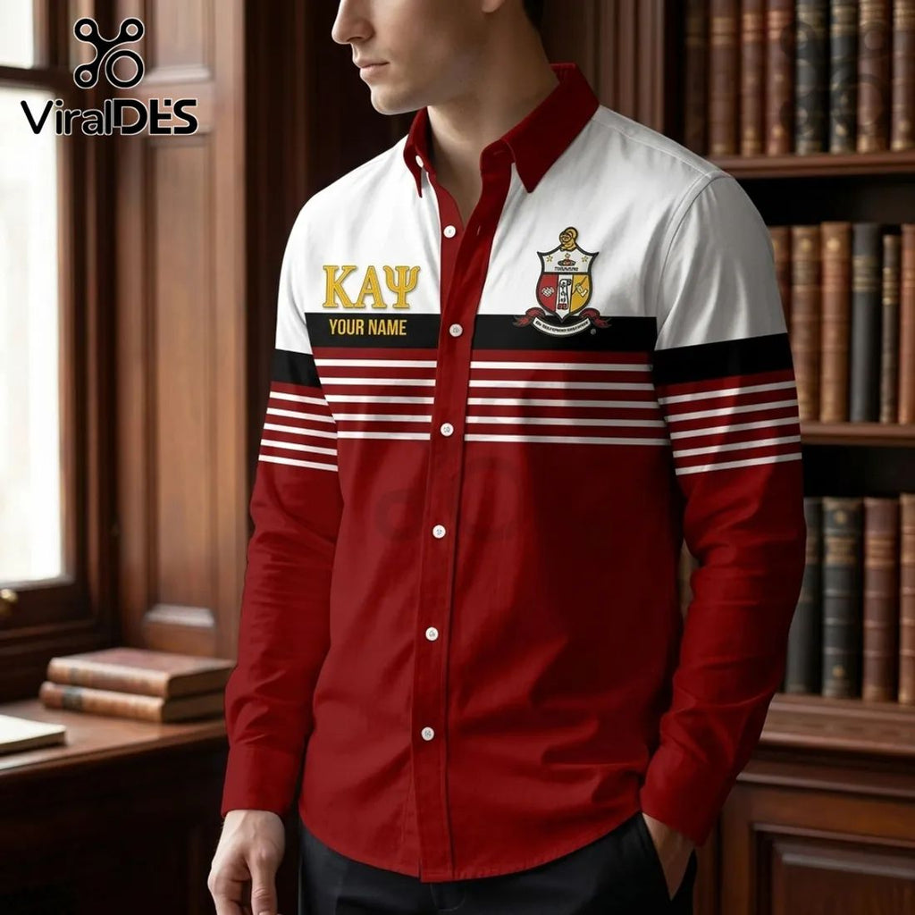 Kappa Alpha Psi Crimson White Long Sleeve Button Up Shirt